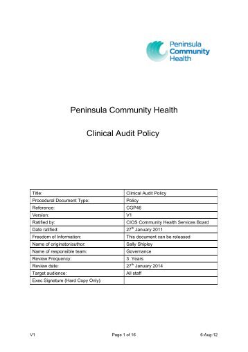 Clinical Audit - the Royal Cornwall Hospitals Trust website...