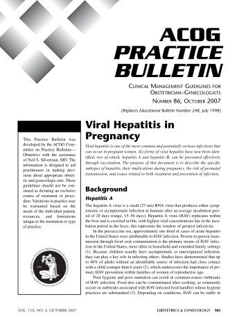 ACOG Practice Bulletin No. 86: Viral Hepatitis in Pregnancy