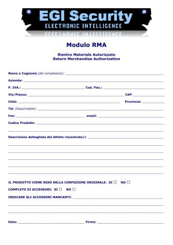 Modulo RMA - EGI Security