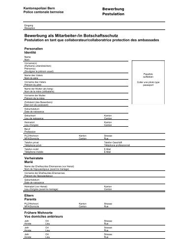 Bewerbung als Mitarbeiter-/in Botschaftsschutz - Kantonspolizei Bern