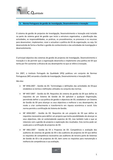 Norma Portuguesa de gestÃ£o de projectos de InvestigaÃ§Ã£o ...