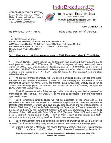 Gratuity payment - BSNL Employees Union...