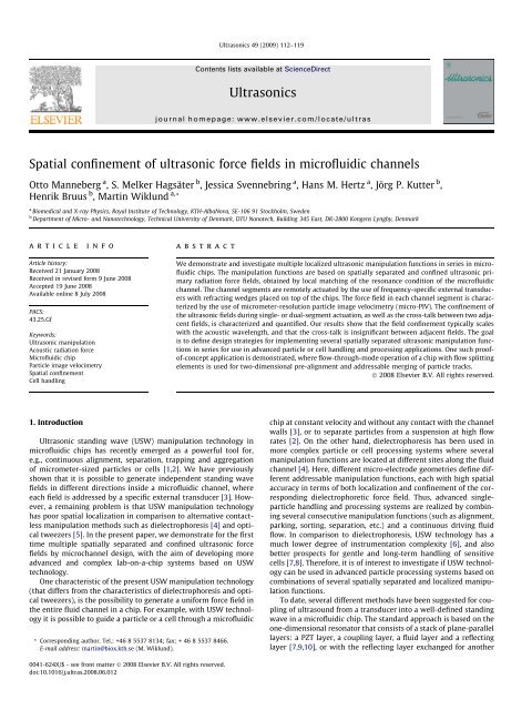 Spatial confinement of ultrasonic force fields in microfluidic channels