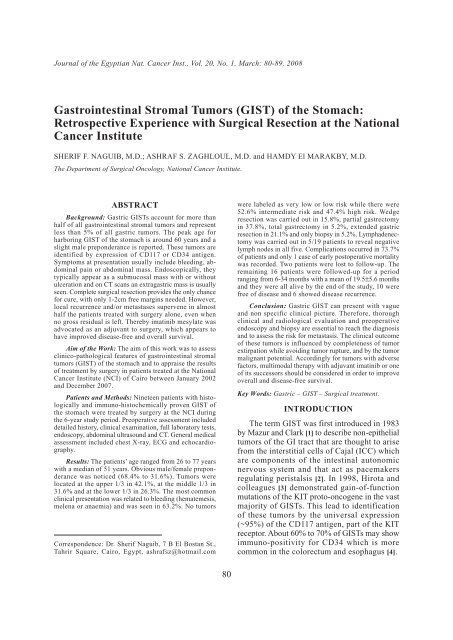 Gastrointestinal Stromal Tumors (GIST) of the Stomach ... - NCI