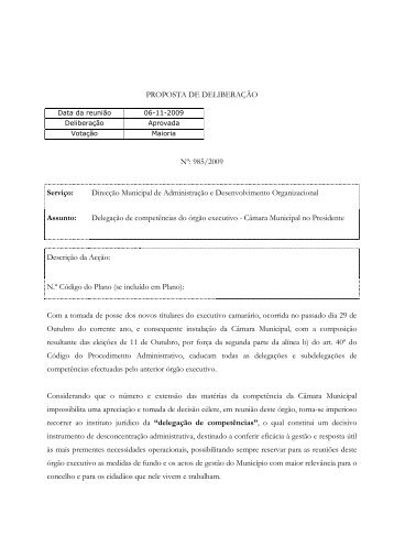 proposta de deliberação nº 985/09 - Câmara Municipal de Oeiras