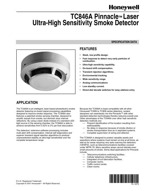 tc846a pinnacle laser ultra-high sensitivity smoke detector