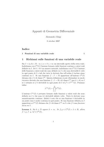 Appunti di Geometria Differenziale - Matematica e Applicazioni