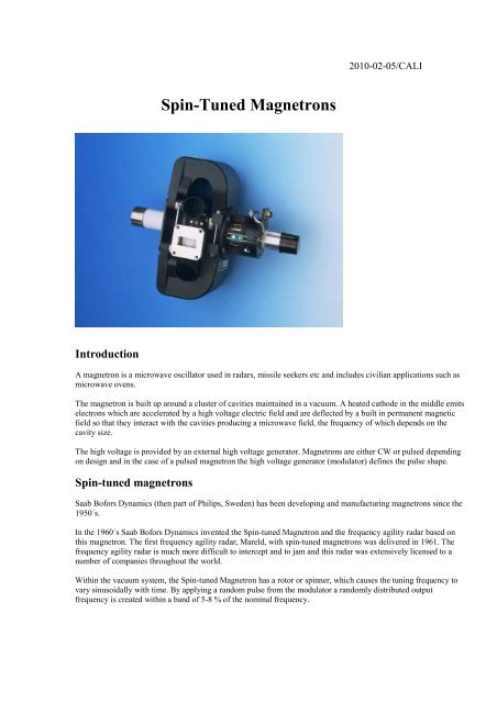 Toevoeging Detecteerbaar Humanistisch Spin-tuned Magnetrons product presentation - Saab
