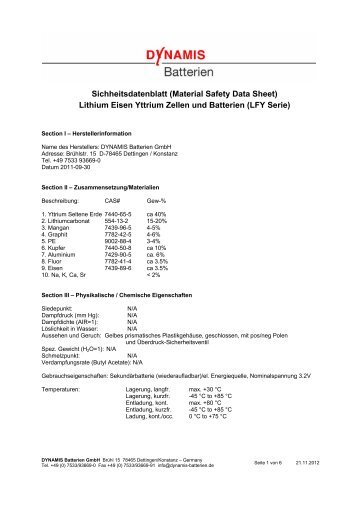 Lithium Eisen Yttrium Zellen und Batterien (LFY Serie) - DYNAMIS ...