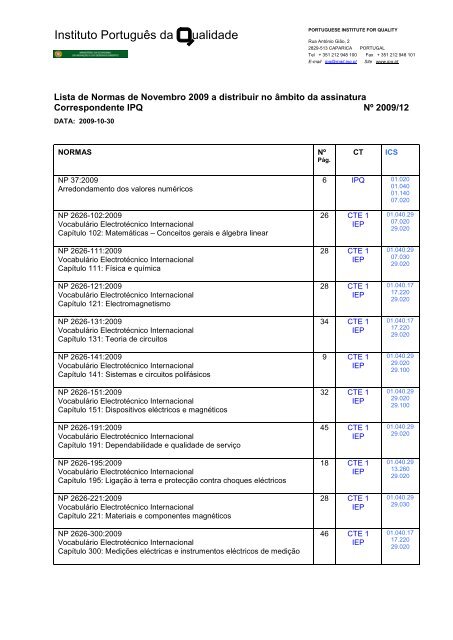 Normas de Novembro - IPQ