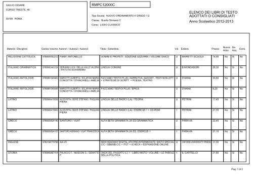 Elenco dei libri di testo in adozione - Liceo Giulio Cesare