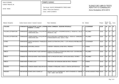 Elenco dei libri di testo in adozione - Liceo Giulio Cesare
