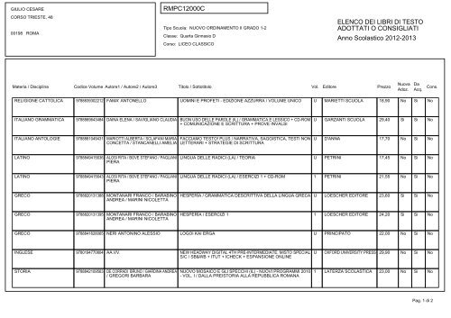 Elenco dei libri di testo in adozione - Liceo Giulio Cesare
