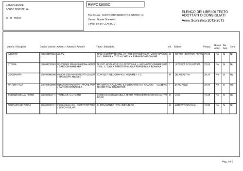 Elenco dei libri di testo in adozione - Liceo Giulio Cesare