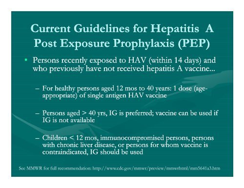 Summary of Current PEP Recommendations - DHHR