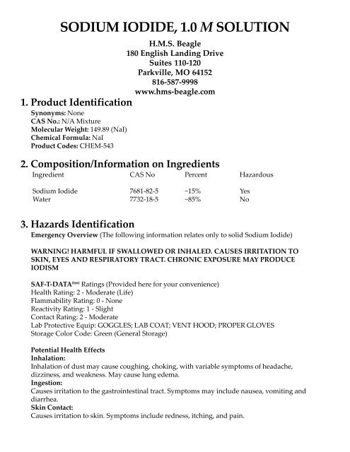 Sodium Iodide 1 0 M Solution Hms Beagle