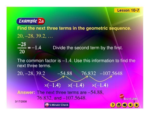 10-7 Geometric Sequences 10-7 Geometric Sequences