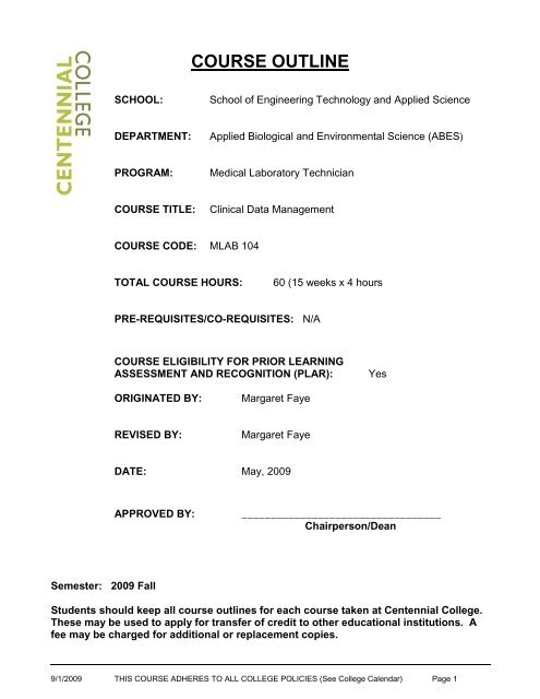 COURSE OUTLINE - Continuing Education Courses and Programs