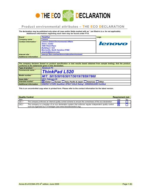 ThinkPad L520 - Lenovo