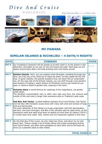 MV PAWARA SIMILAN ISLANDS & RICHELIEU â 4 DAYS/4 NIGHTS