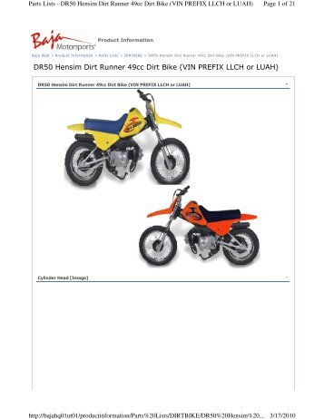 DR50 Hensim Dirt Runner 49cc Dirt Bike (VIN PREFIX LLCH or LUAH)