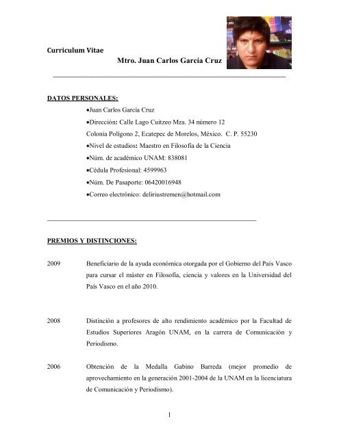Curriculum vitae unam picture