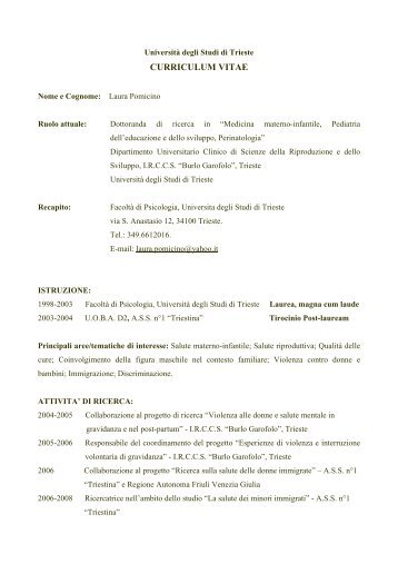 curriculum vitae - Clinica Pediatrica Trieste - UniversitÃ  degli Studi di ...