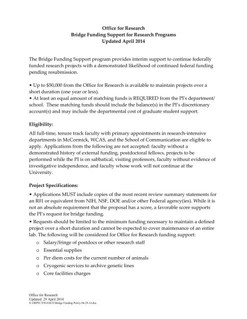 Bridge Funding Support for Research Programs - Office for ...