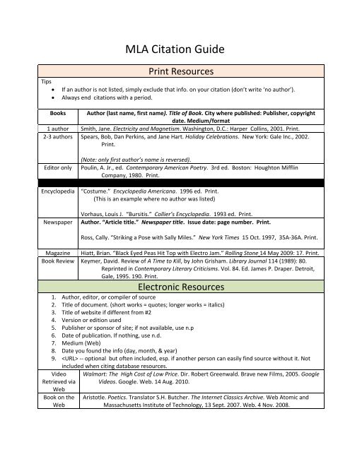 MLA Citation Guide Handout