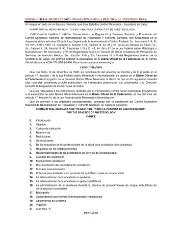 NOM-170-SSA1-1998, para la prÃ¡ctica de anestesiologÃ­a