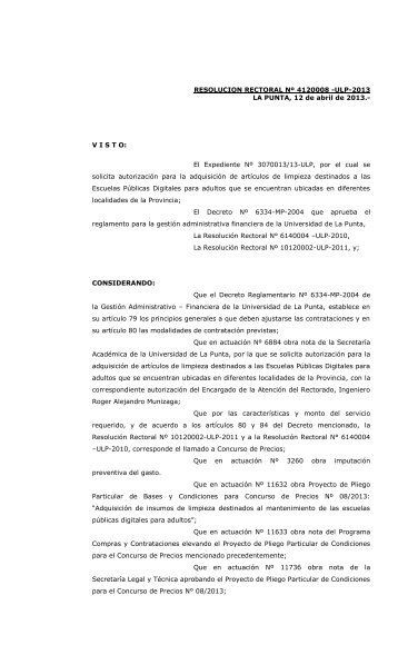 Concurso de Precios NÂº 08-ULP-2013 - Universidad de La Punta ...