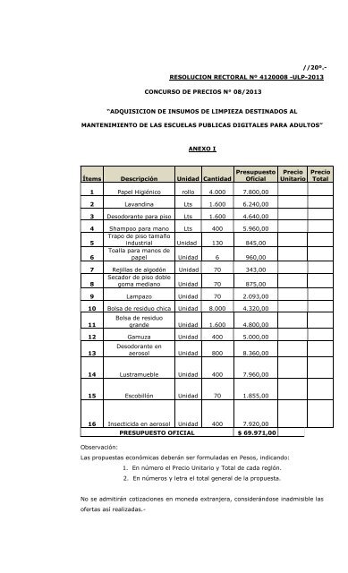 Concurso de Precios NÂº 08-ULP-2013 - Universidad de La Punta ...