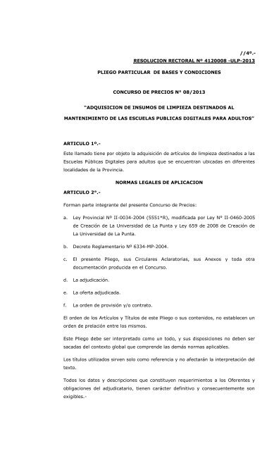 Concurso de Precios NÂº 08-ULP-2013 - Universidad de La Punta ...