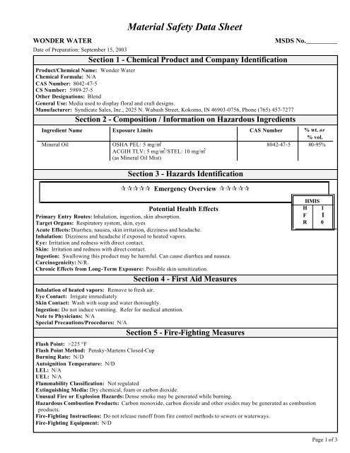 MSDS Syndicate Sales-Wonder Water updated