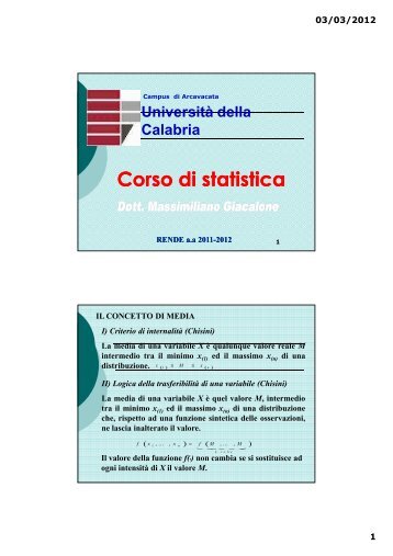 Corso di statistica - Facolta' di Scienze Politiche - UniversitÃ  della ...