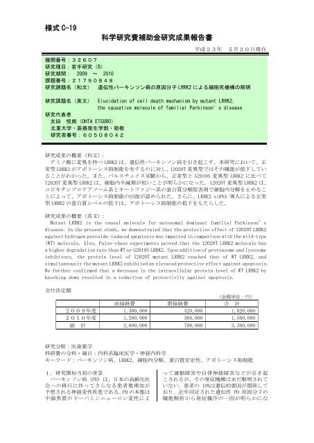 様式 C-19 科学研究費補助金研究成果報告書 - KAKEN - 科学研究費 ...