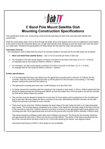 C Band Pole Mounted Dish Mounting Specs - Dish TV Technologies