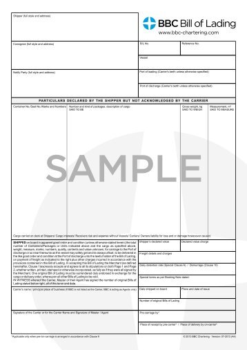 international bill of lading template