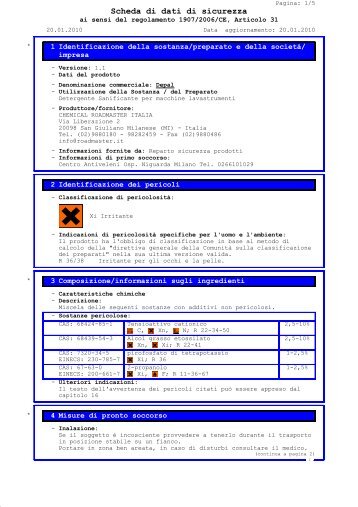 Scheda di dati di sicurezza - Chemical Roadmaster Italia