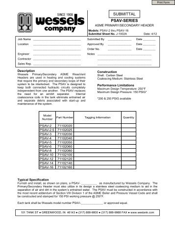 SUBMITTAL PSAV-SERIES - Wessels Company