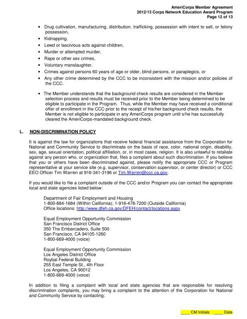 Member Contract - California Conservation Corps - State of California