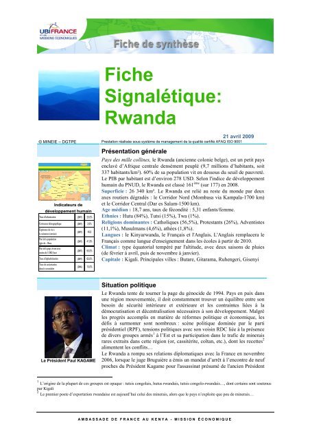 Fiche Signalétique: Rwanda - Academia da Vinha e do Vinho