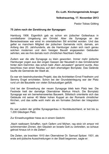 Ev.-Luth. Kirchengemeinde Ansgar Volkstrauertag, 17. November ...