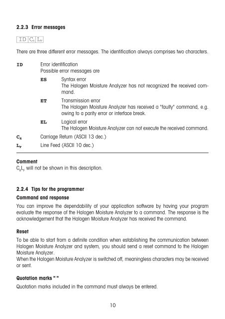 3.1 Commands and responses MT-SICS level 0 - Mettler Toledo