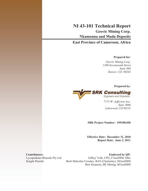 NI 43101 Technical Report Geovic Mining Corp