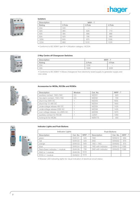 Hager Retail Price_2012_08-05-12 - Ankit Electricals Ltd