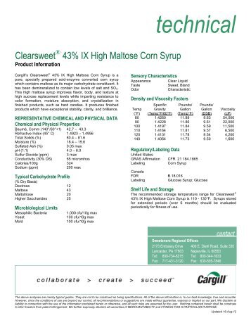 ClearsweetÂ® 43% IX High Maltose Corn Syrup - Cargill Foods