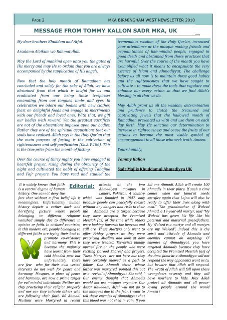 August 2010 Volume 2, Issue 1 - Majlis Khuddamul Ahmadiyya UK ...