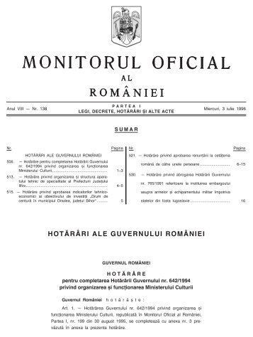 HOTâRÂ¬RI ALE GUVERNULUI ROMÂ¬NIEI