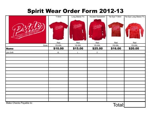 Spirit Wear Order Form 2012-13